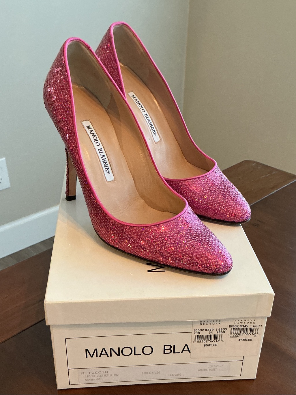 Manolo Blahnik Hot Pink Sequin Pointed-Toe Stiletto Pumps